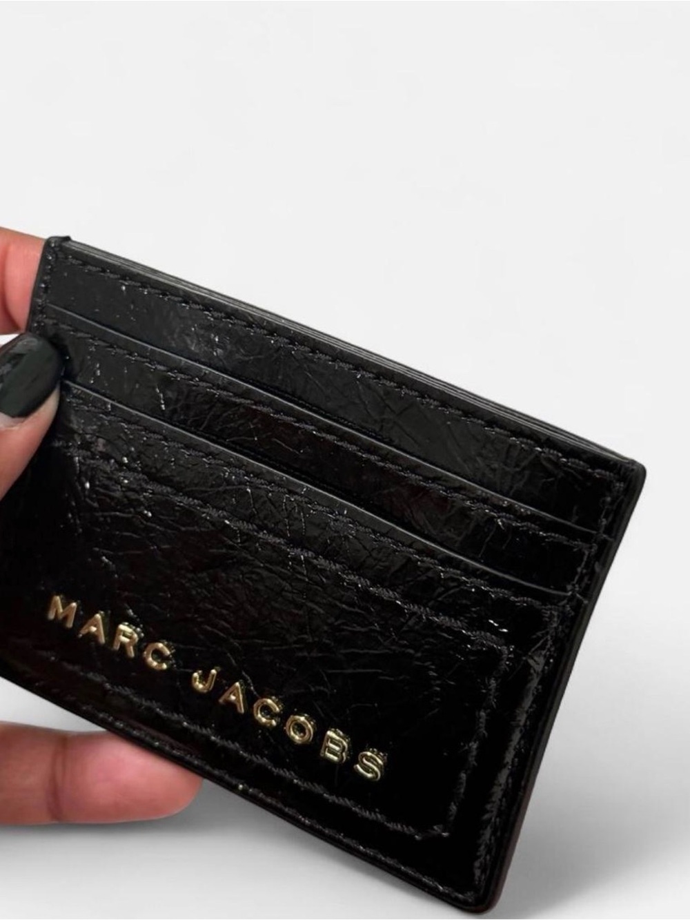 Marc Jacobs Black Patent Leather Card Case with Gold Logo